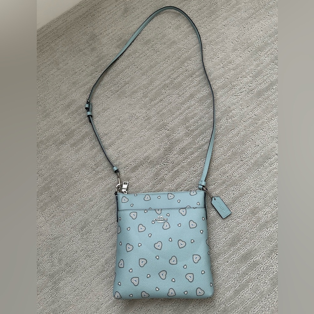 NWOT—Coach Kitt Blue Crossgrain Heart Print Messenger Crossbody Handbag